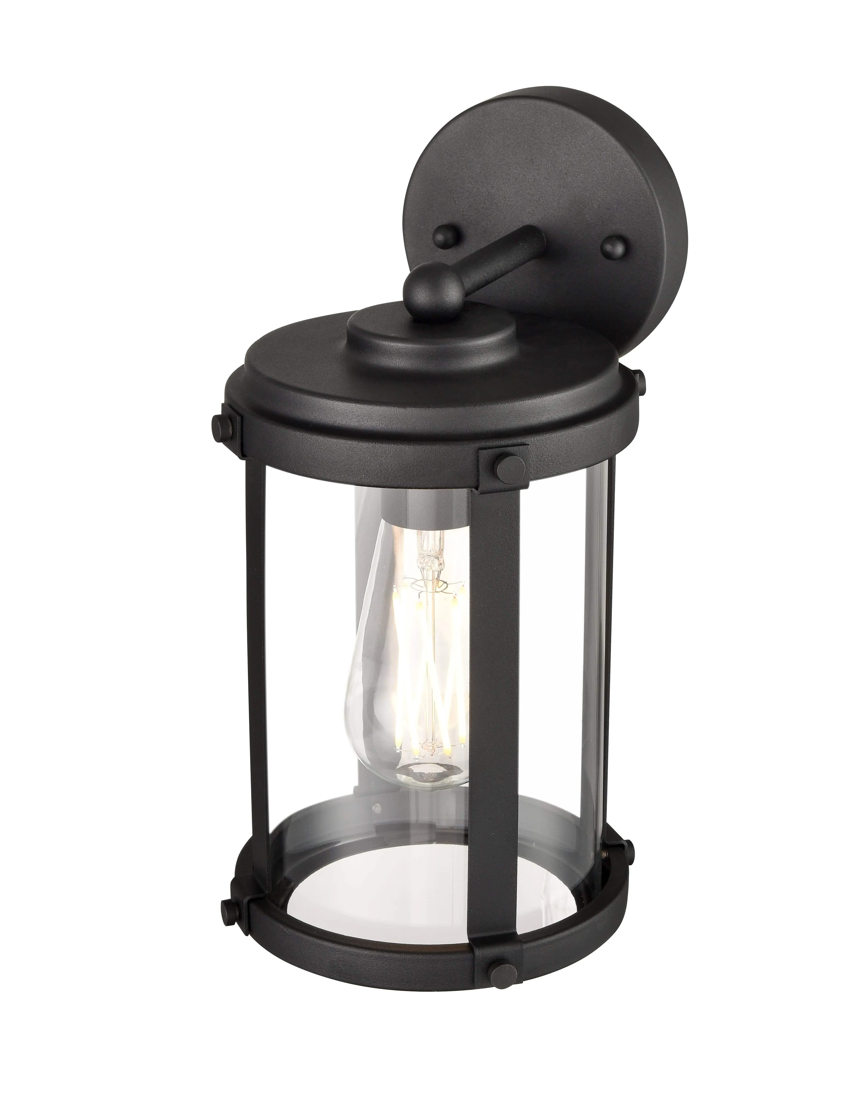 Outdoor Wall Sconce - Textured Black - Clear Glass - 7in. Extension - E26 Medium Base