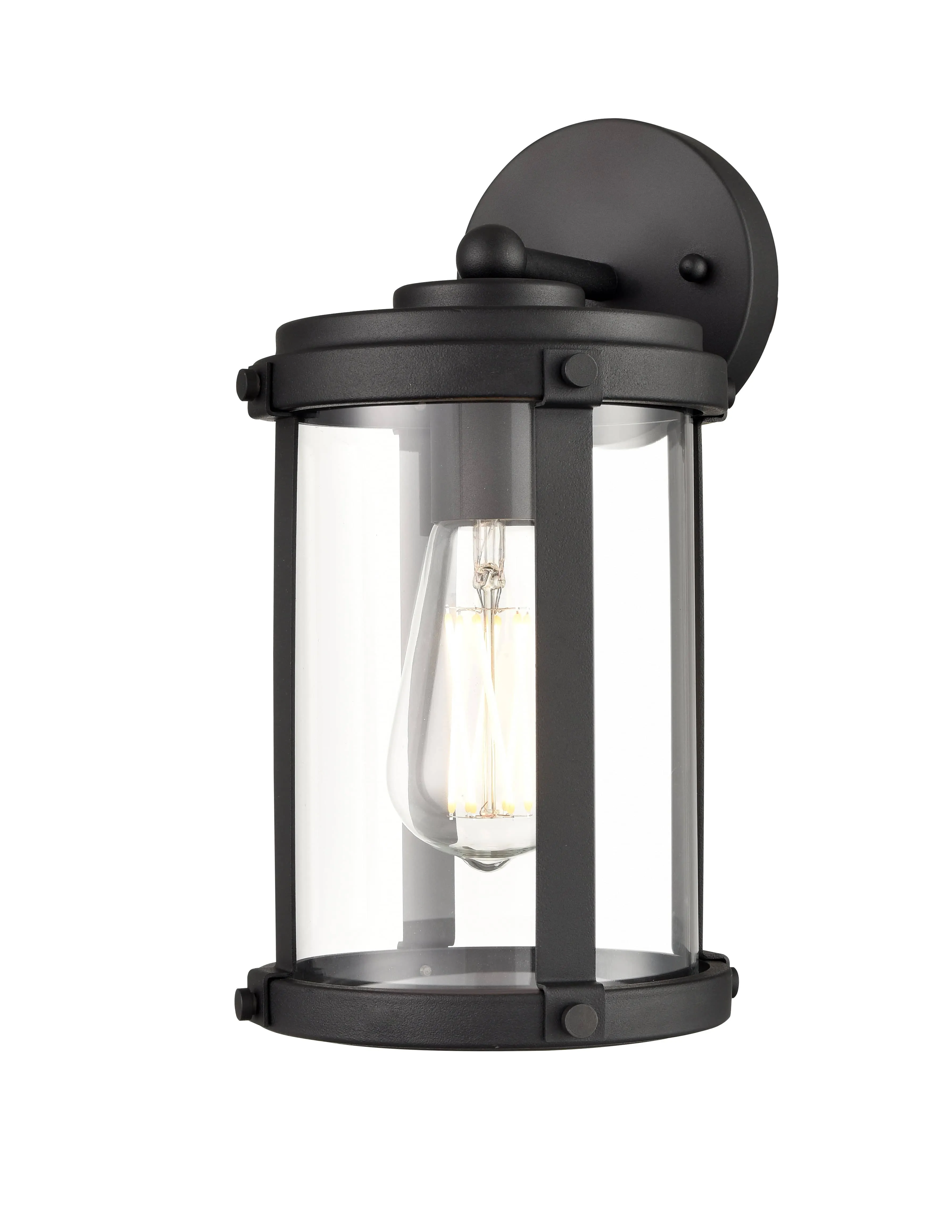 Outdoor Wall Sconce - Textured Black - Clear Glass - 7in. Extension - E26 Medium Base