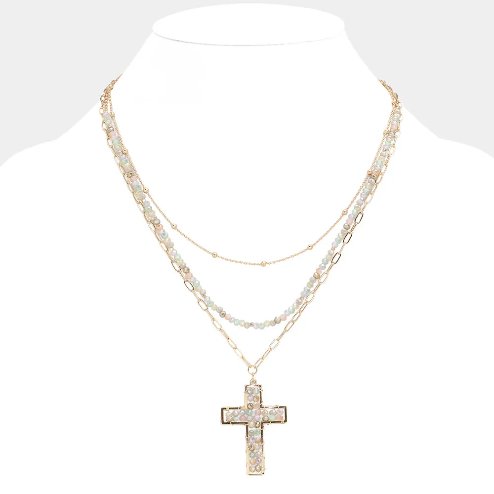 Pastel Layered Cross Necklace