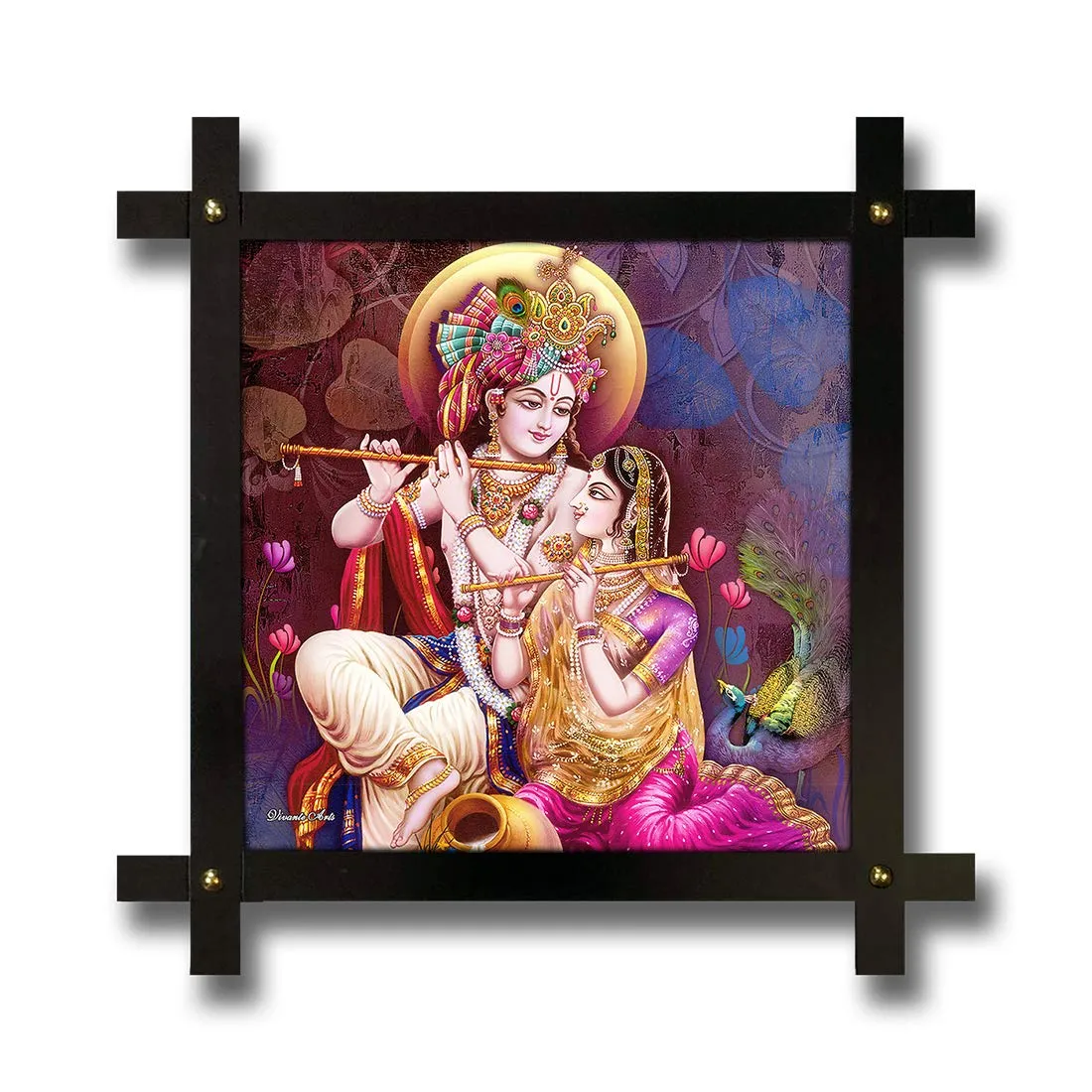 Poster N Frames Cross Wooden Frame Hand-Crafted with Photo of Radha Krishna Size (16.5x16.5inch,wood,multicolour)