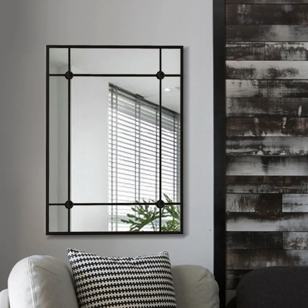 Rectangular Window Wall Mirror, Metal Window Mirror, Black