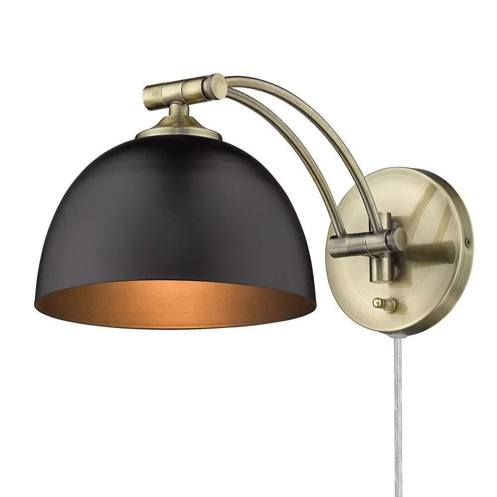 Rey 1 Light Articulating Wall Sconce BRASS WITH BLACK SHADE