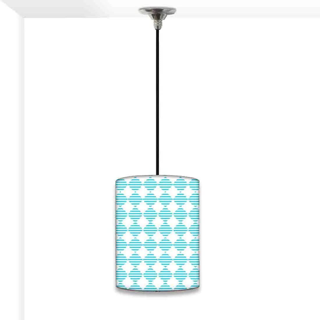 Round Ceiling Pendant Lamp - Blue Square Lines