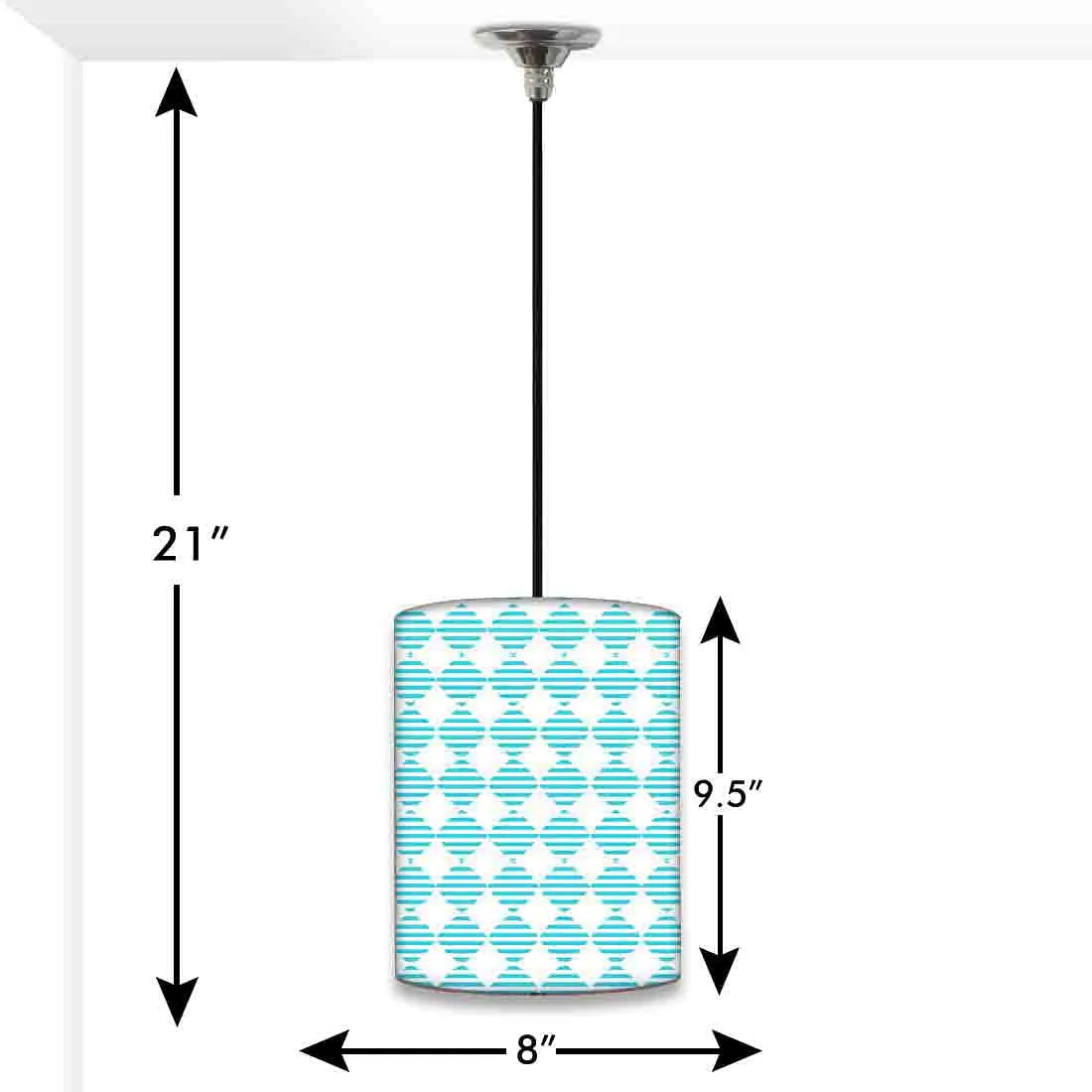 Round Ceiling Pendant Lamp - Blue Square Lines