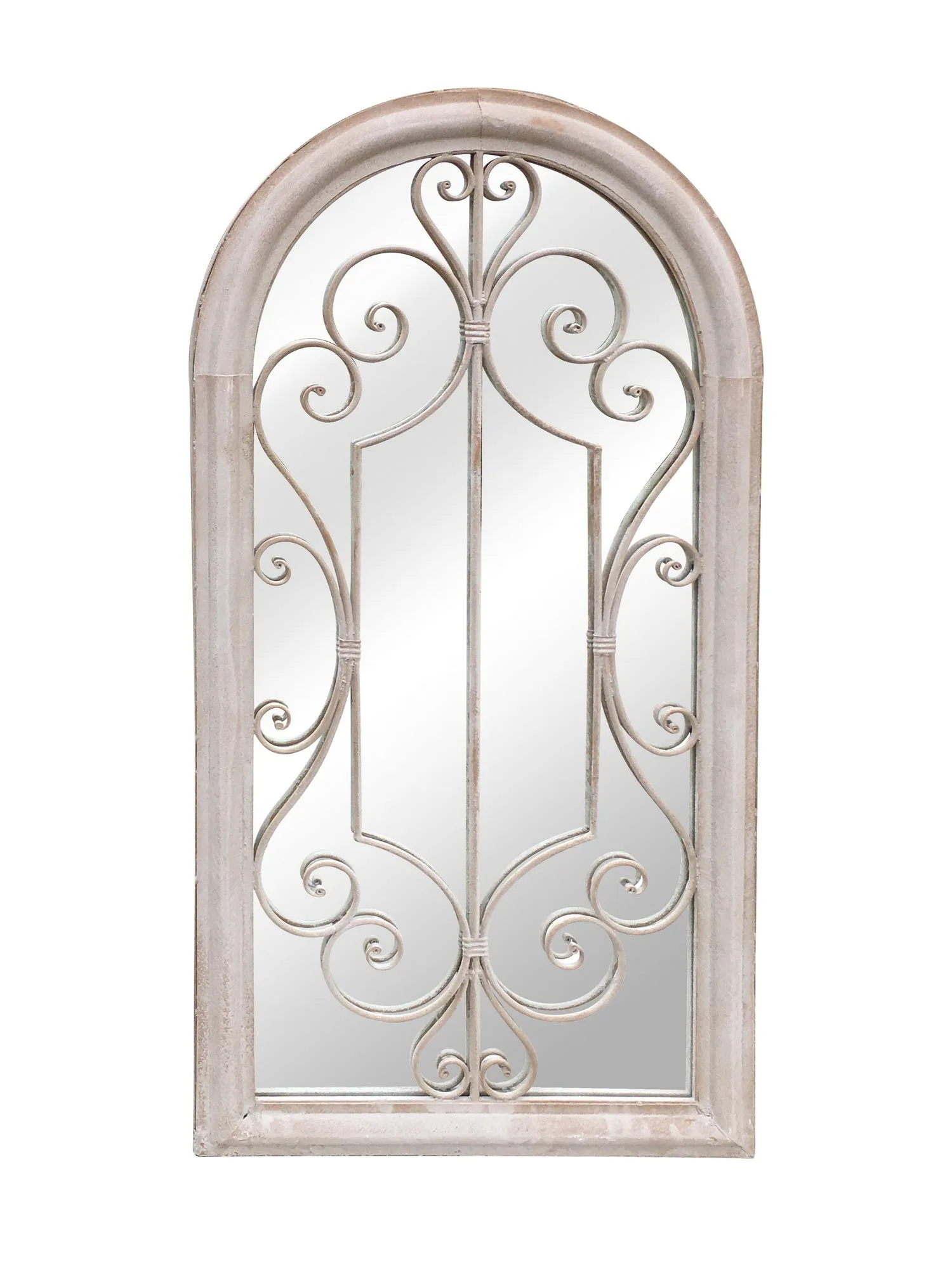 Shabby Chic Scrolled Arch Sandy Finish Indoor/Outdoor Garden Mirror