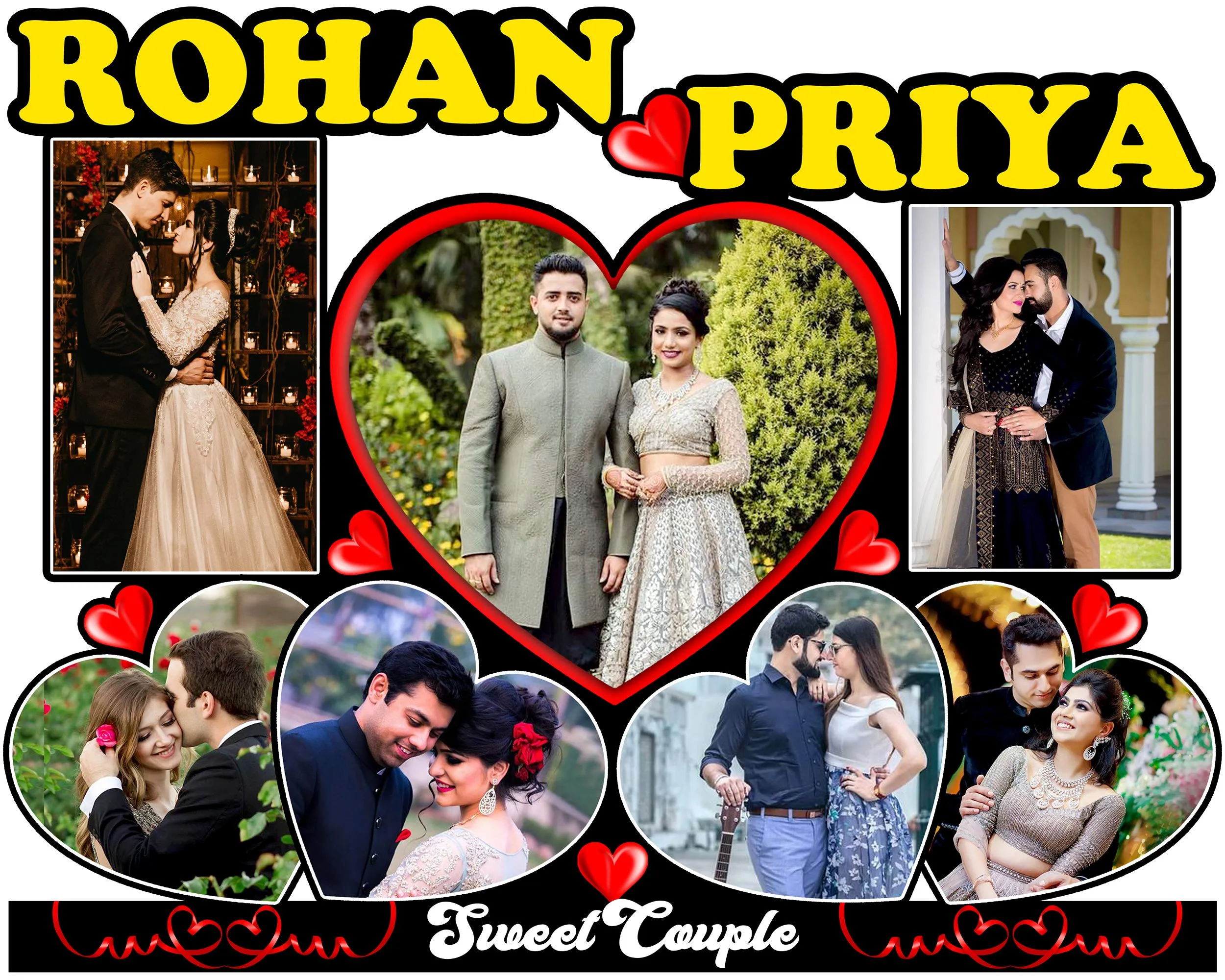 Shri Kanth Art® Personalized & Customized Collage Photo Frame with Your Name (Rohan & Priya)| Wall Hanging Photo Frame | Wall Art Frame | Multi Photo Collage Frame | 16x20 Inch Picture Frame for Gift
