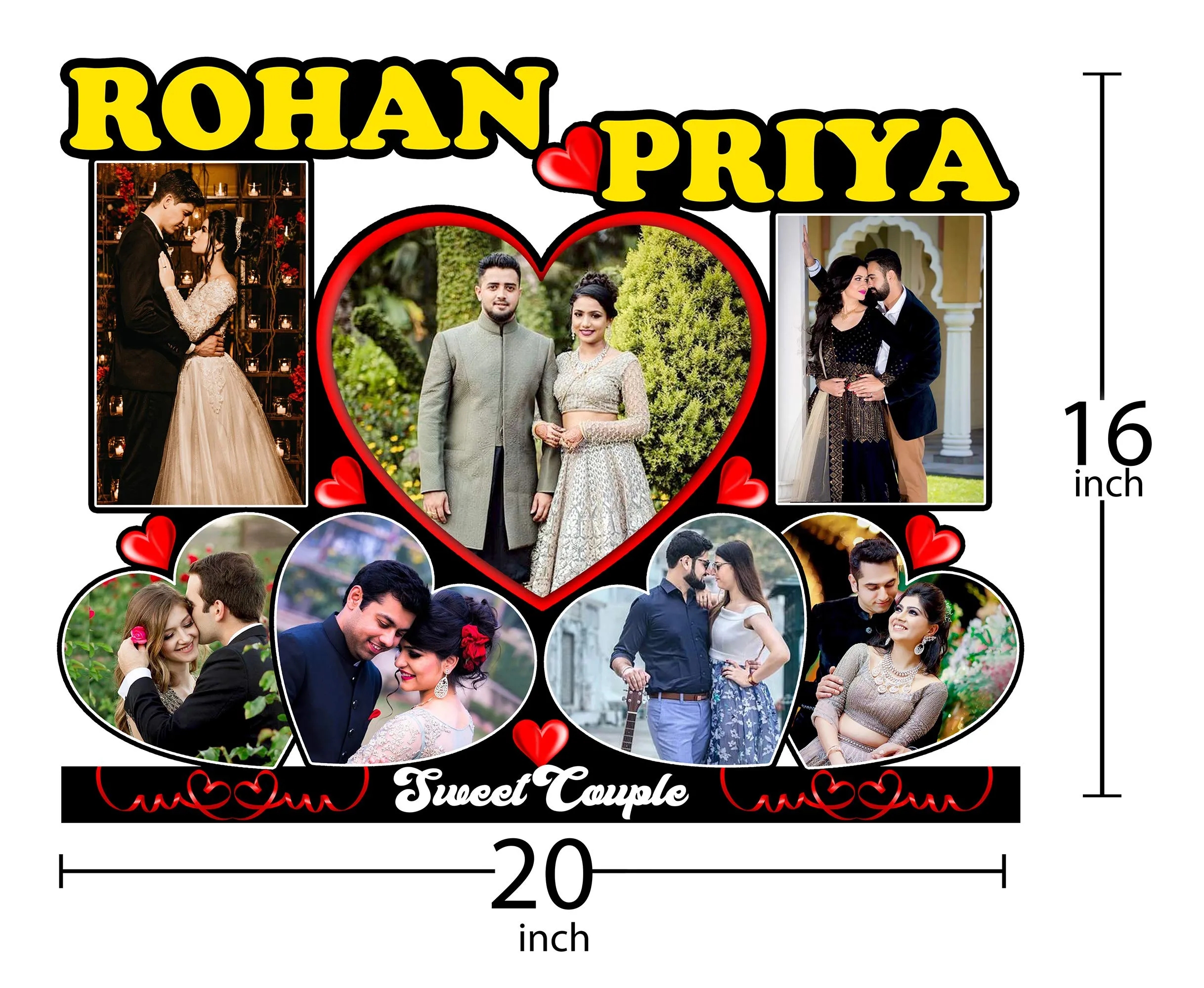 Shri Kanth Art® Personalized & Customized Collage Photo Frame with Your Name (Rohan & Priya)| Wall Hanging Photo Frame | Wall Art Frame | Multi Photo Collage Frame | 16x20 Inch Picture Frame for Gift
