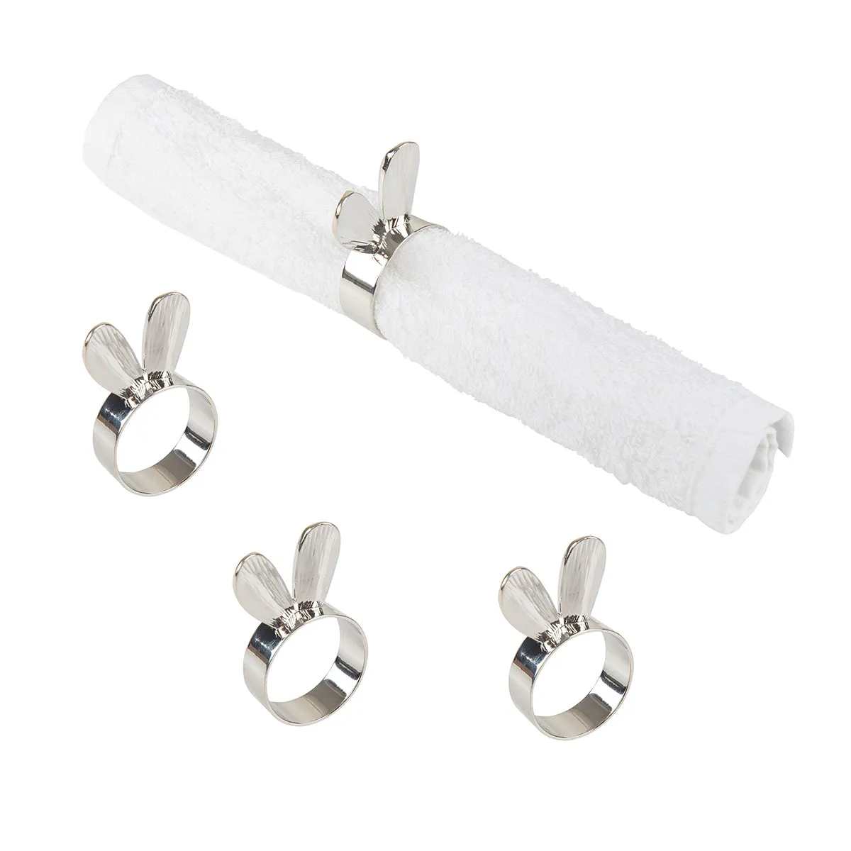 Silver Bunny Ears Napkin Ring, Set of 4