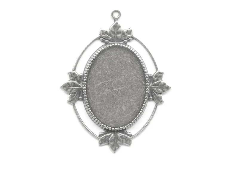 silver plated brass frame setting for 40X30mm cabochon. 1 ring. Pkg of 1 b9-0803-1s