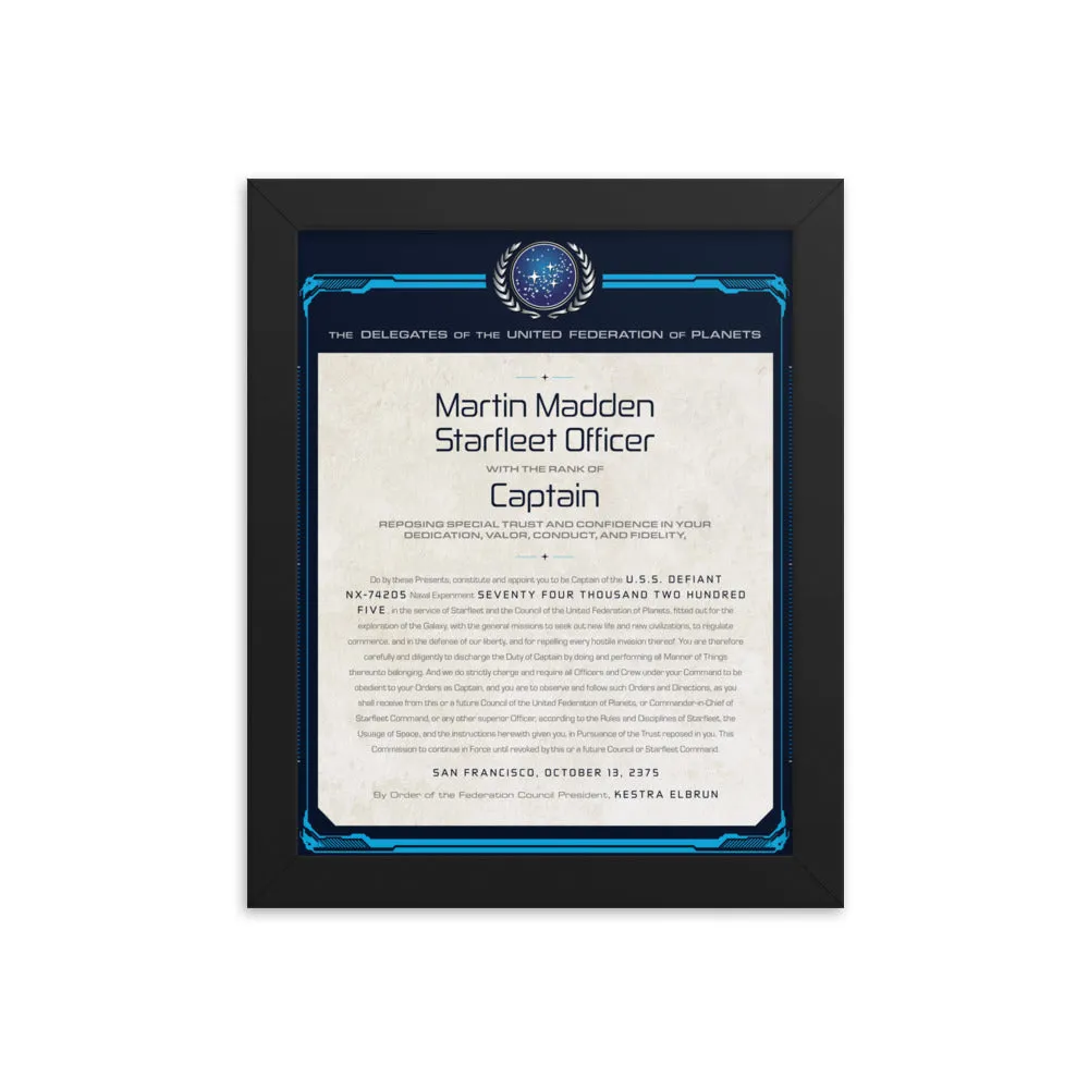Star Trek: Deep Space Nine Personalized Captain's Assignment Letter U.S.S. Defiant NX-74205