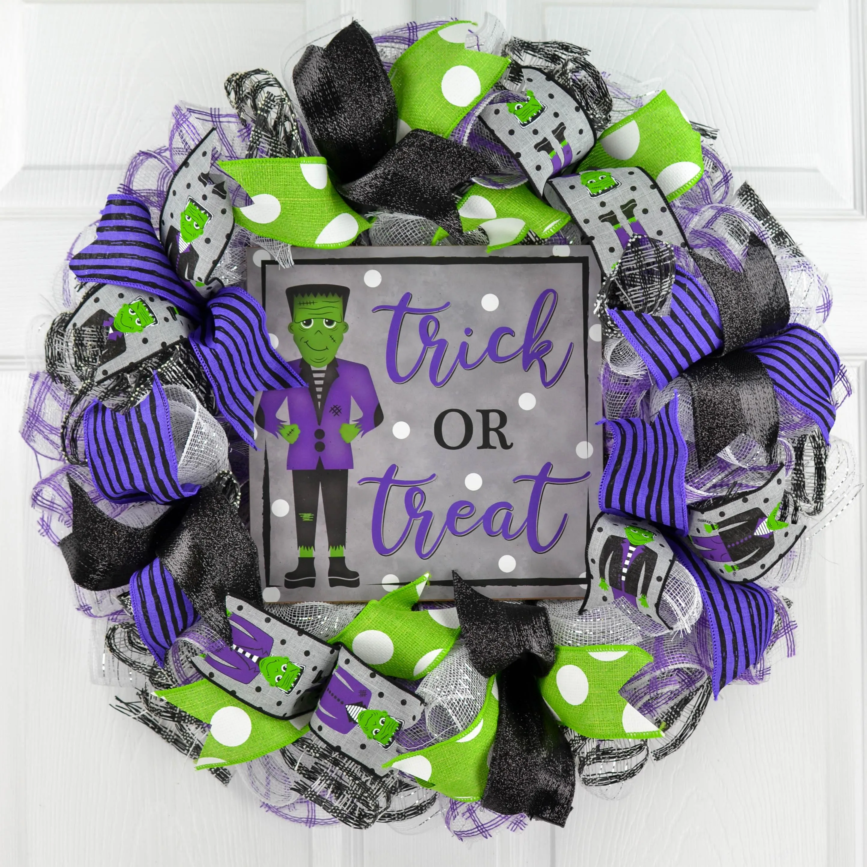 Trick or Treat Frankenstein Halloween Wreaths - Front Door Decorations